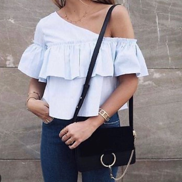 Clearance!Zara Asymmetric Striped off shoulders Top - Picture 1 of 4